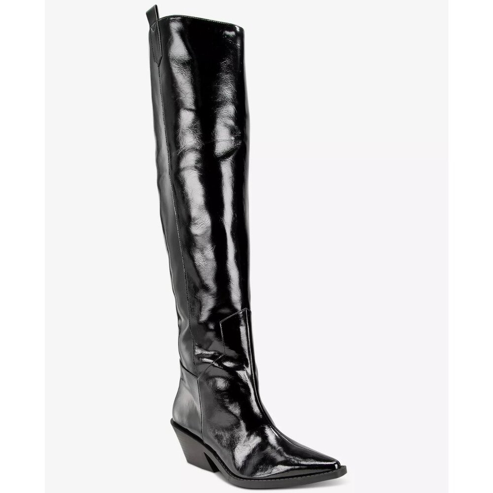 Wild Pair Womens Luela Over The Knee Western Boots Black Smooth Size 5M NIB